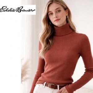 Eddie Bauer Women's Rust Terracotta Ribbed Turtleneck Sweater